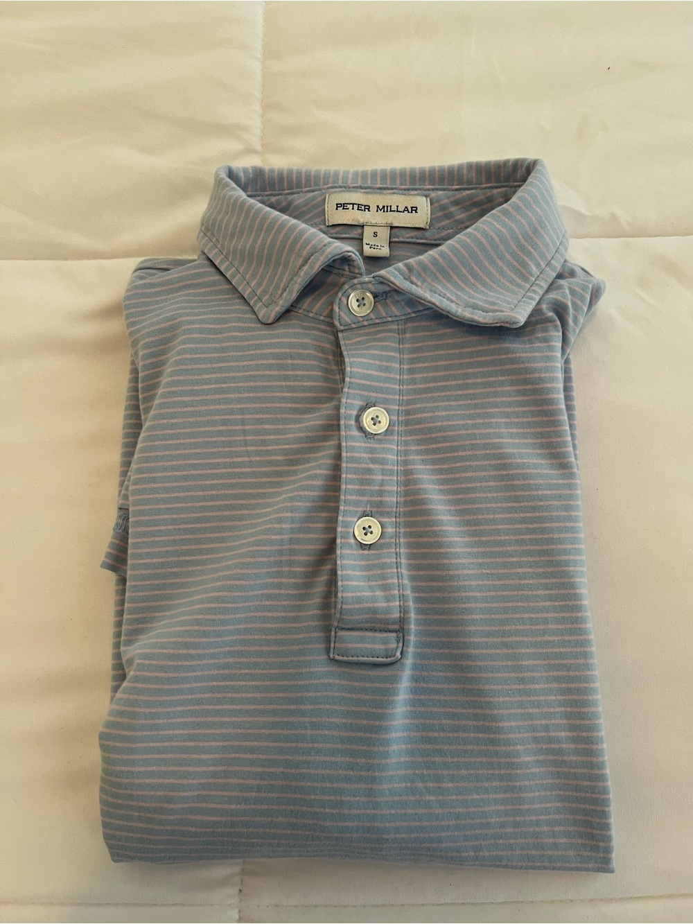 Peter Millar Light Blue and White Striped Polo Shirt